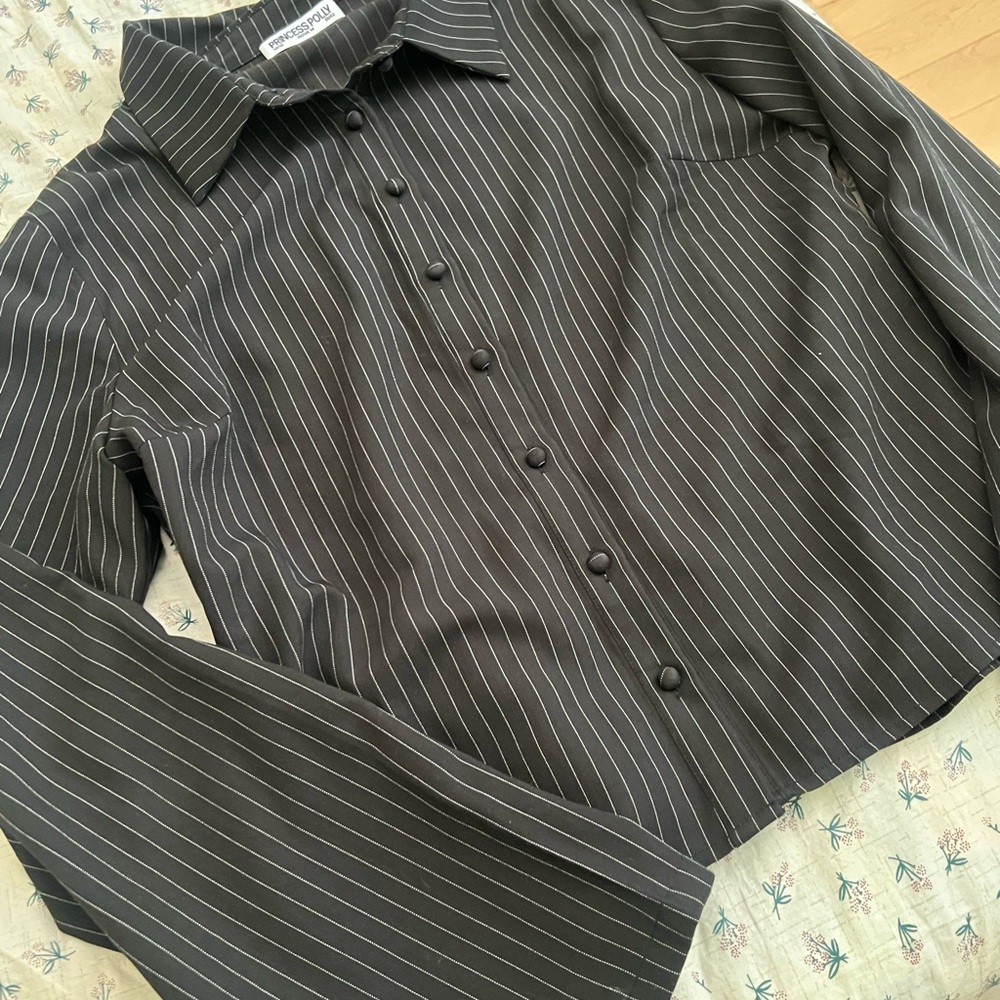 Princess Polly Charcoal Pinstripe Button-Down Shirt - Picture 2 of 5